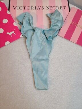 Victoria's Secret French Cut Satin Flutter Thong Panty Size M Aqua Blue